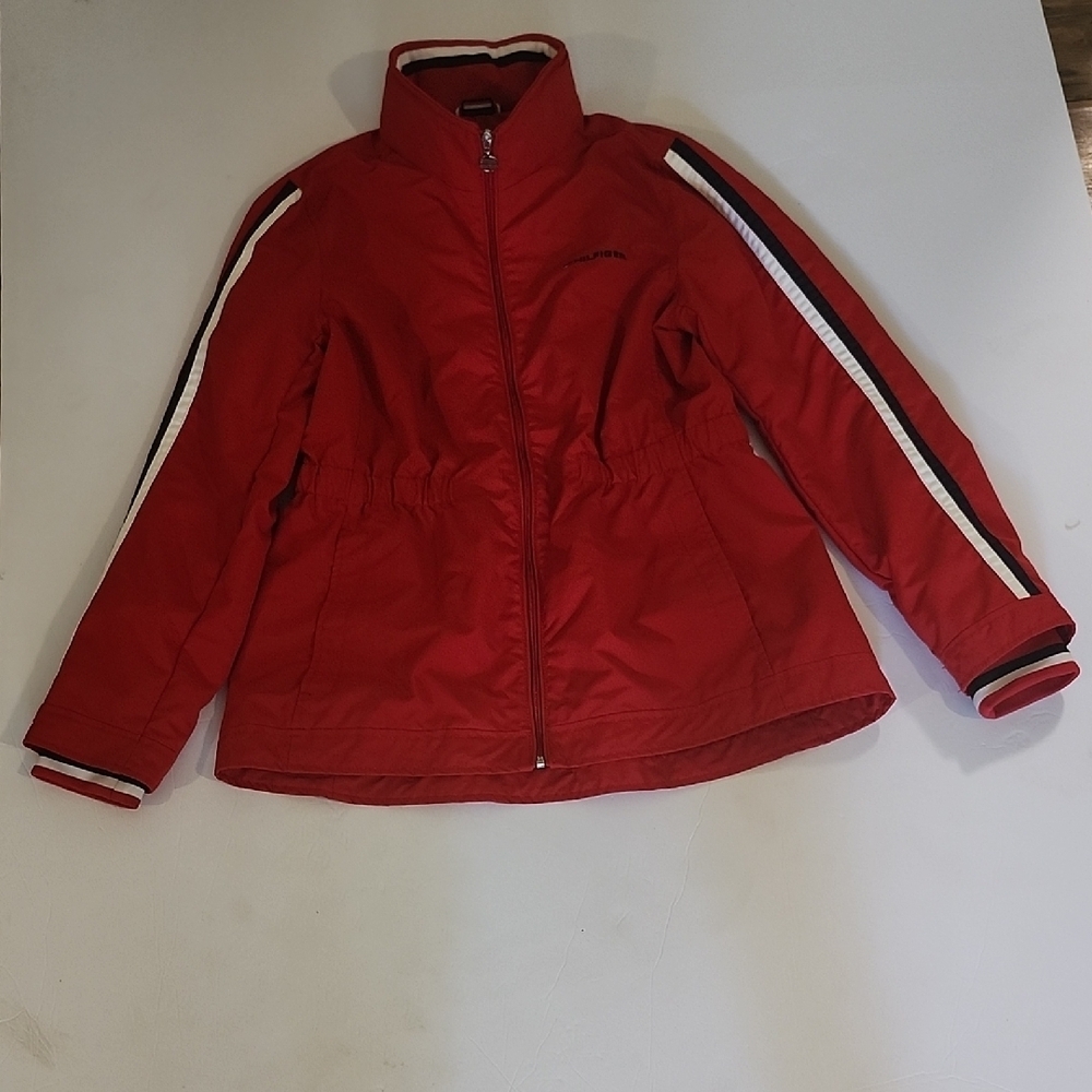 Tommy Hilfiger Red Ski Jacket With Black And White Stripes